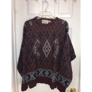 London Fog Maroon and Gray Argyle Sweater